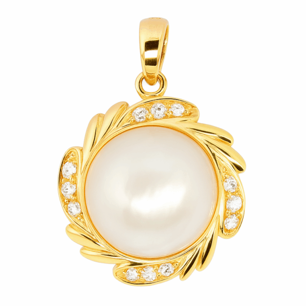 18K Yellow Gold Mother of Pearl & Cubiczieconia Pendant