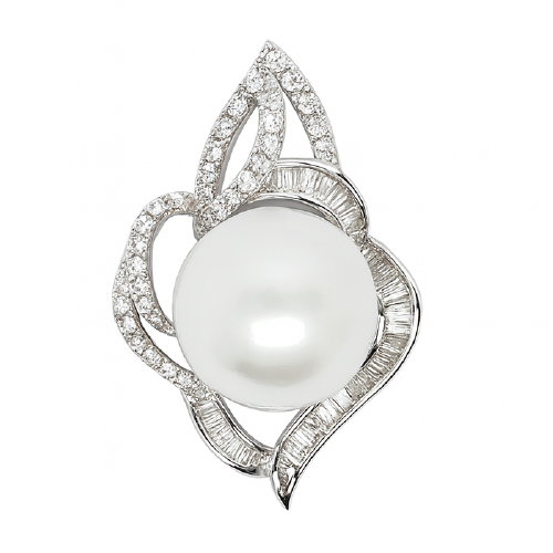 18K White Gold Diamond & Pearl Pendant