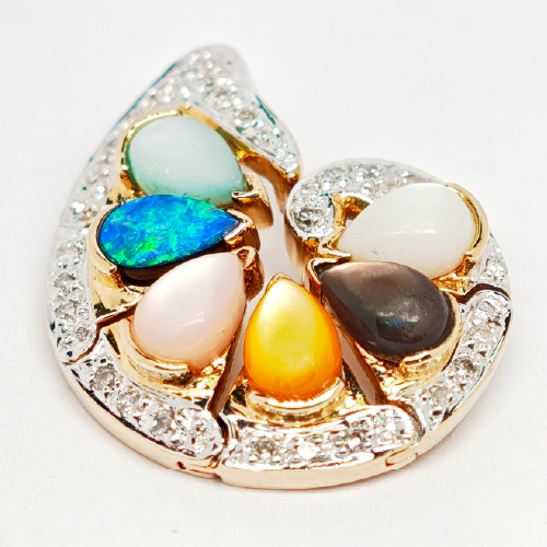 14K Yellow Gold Diamond, Opal & Mop Detachable Pendant 2 Tone