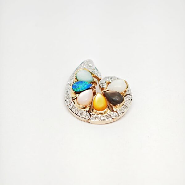 14K Yellow Gold Diamond, Opal & Mop Detachable Pendant 2 Tone