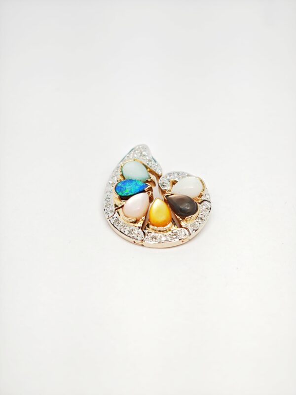 14K Yellow Gold Diamond, Opal & Mop Detachable Pendant 2 Tone