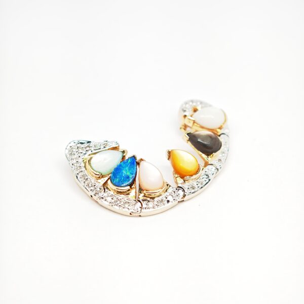 14K Yellow Gold Diamond, Opal & Mop Detachable Pendant 2 Tone