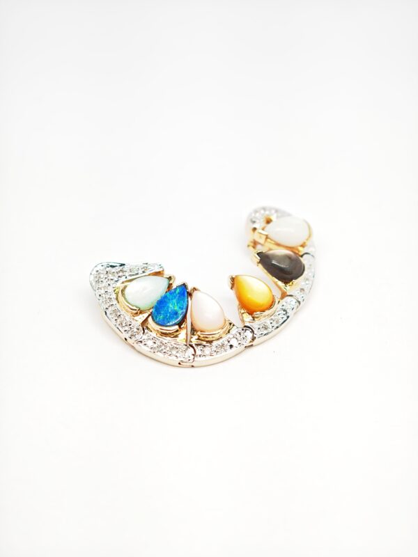 14K Yellow Gold Diamond, Opal & Mop Detachable Pendant 2 Tone