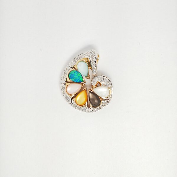 14K Yellow Gold Diamond, Opal & Mop Detachable Pendant 2 Tone