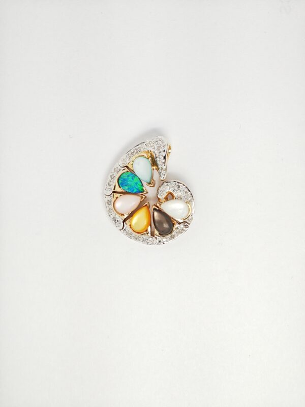 14K Yellow Gold Diamond, Opal & Mop Detachable Pendant 2 Tone