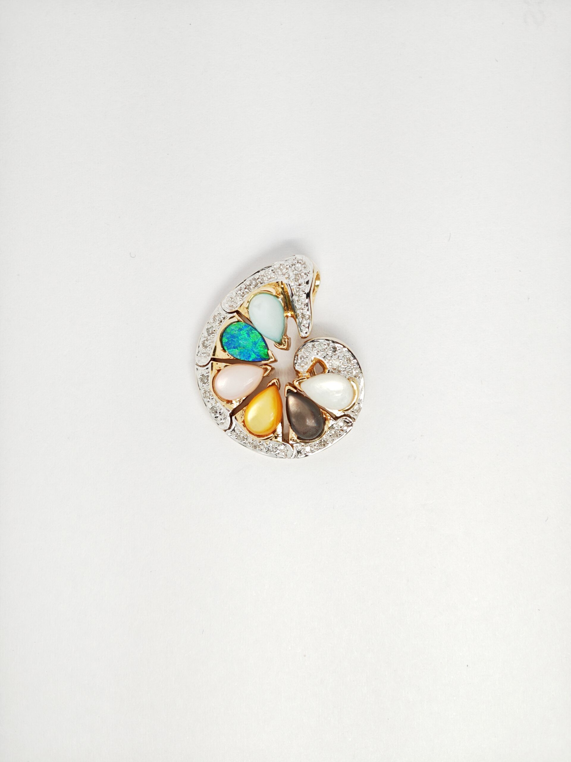 14K Yellow Gold Diamond, Opal & Mop Detachable Pendant 2 Tone