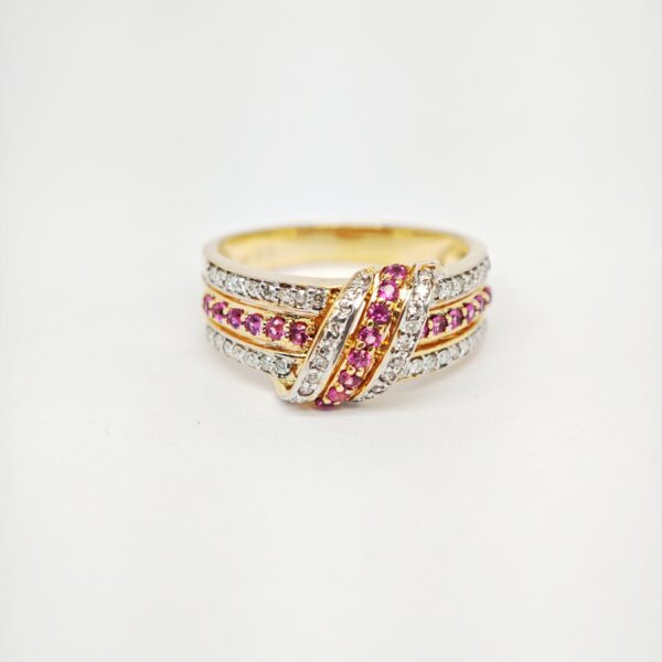 9K Yellow Gold Diamond & Ruby Ring 2 Tone