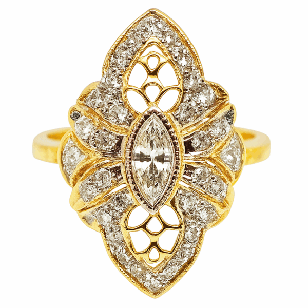 18K Yellow Gold Diamond Ring 2 Tone