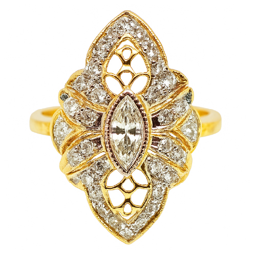 18K Yellow Gold Diamond Ring 2 Tone