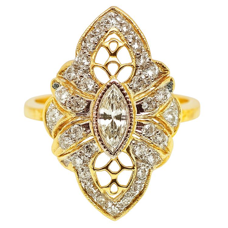 18K Yellow Gold Diamond Ring 2 Tone
