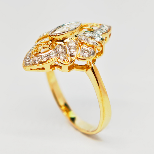 18K Yellow Gold Diamond Ring 2 Tone