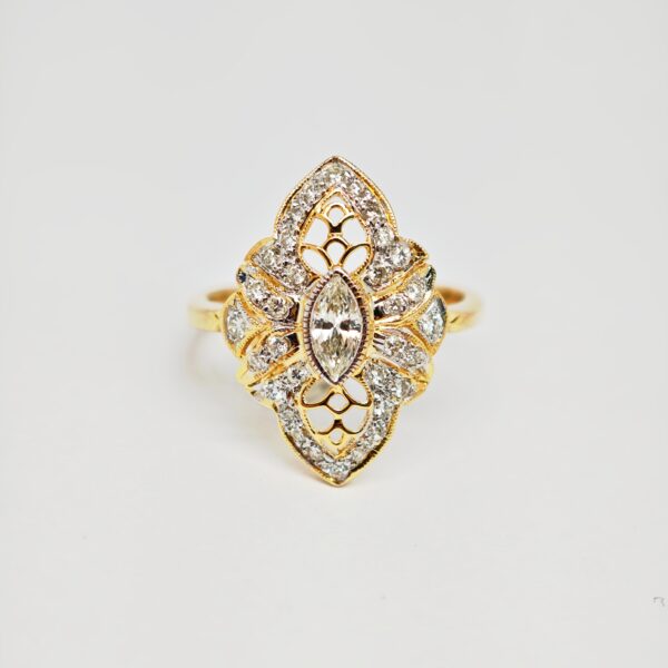 18K Yellow Gold Diamond Ring 2 Tone