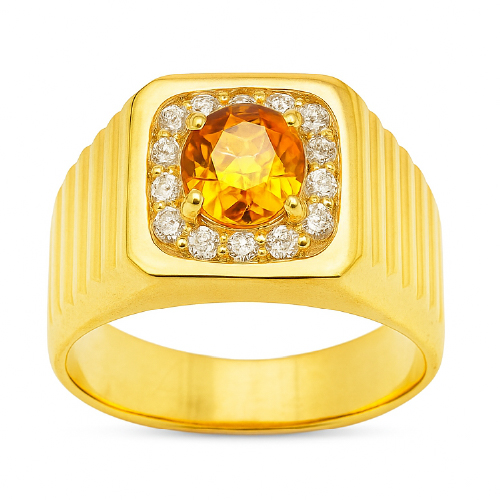 18K Yellow Gold Diamond & Citrine Ring