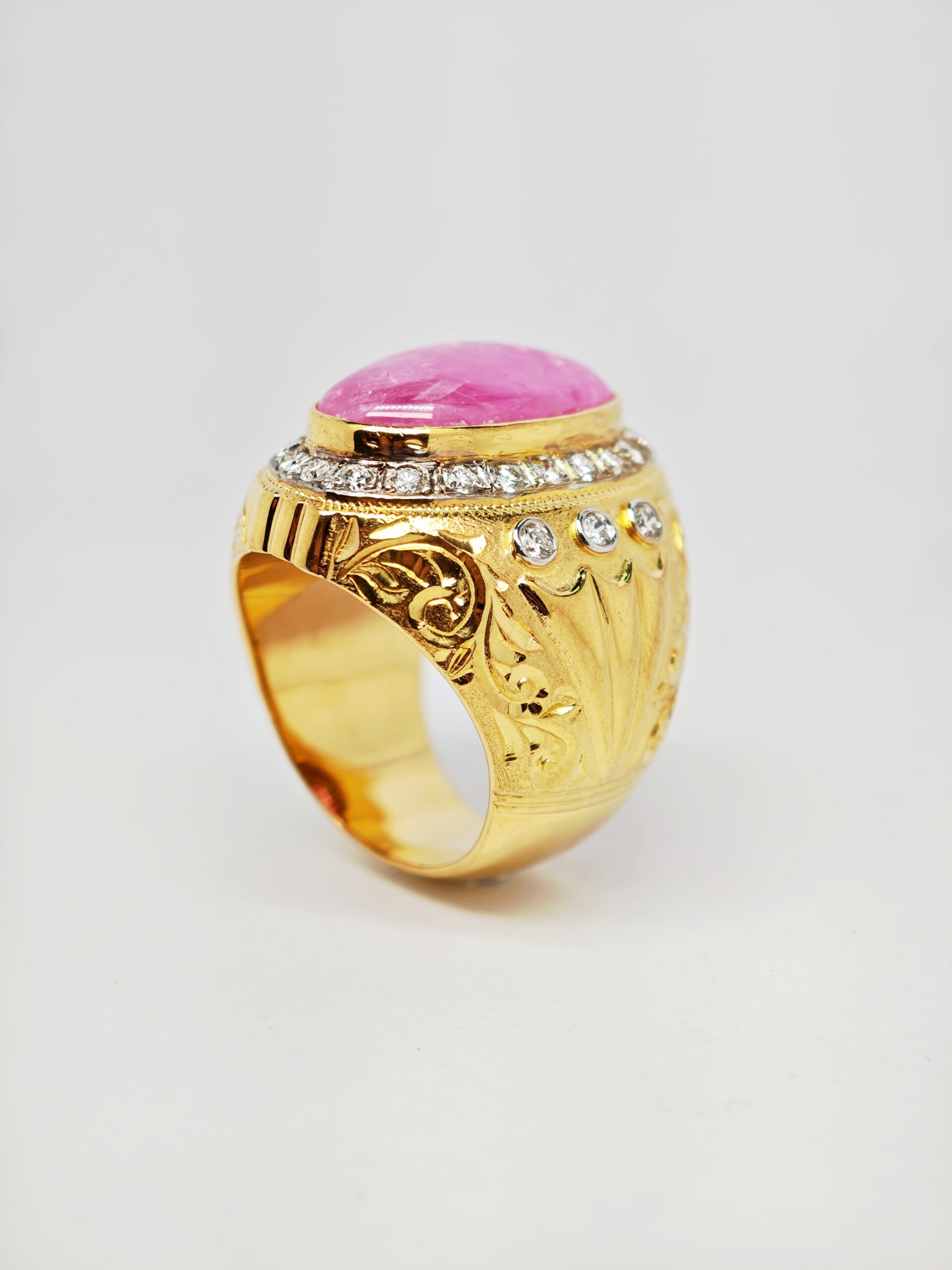 22K Yellow Gold Diamond & Ruby Ring 2 Tone