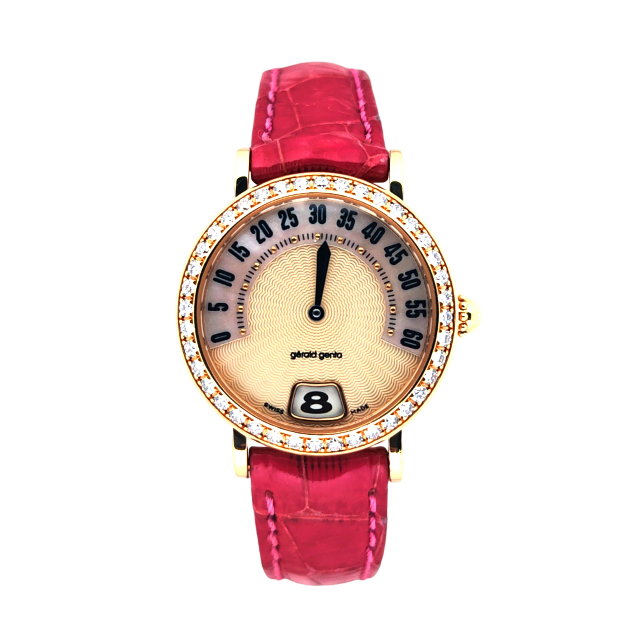 18K Yellow Gold Gerald Genta Geneve Retro Classic Jumping Hour Diamond