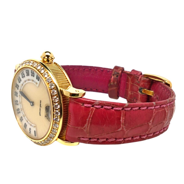 18K Yellow Gold Gerald Genta Geneve Retro Classic Jumping Hour Diamond