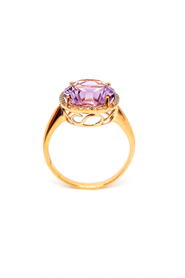 18K Rose Gold Diamond & Amethyst Ring