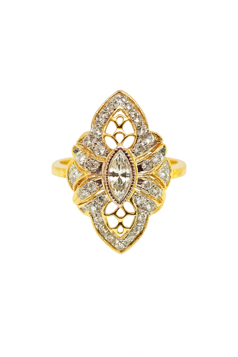18K Yellow Gold Diamond Ring 2 Tone
