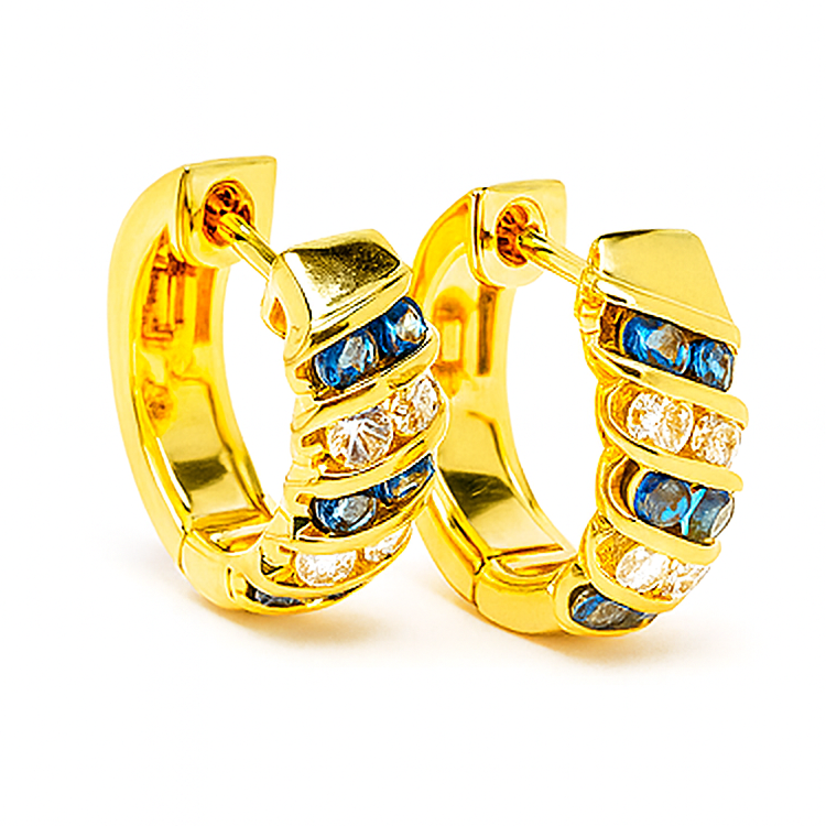 20K Yellow Gold Diamond & Blue Sapphire Earring