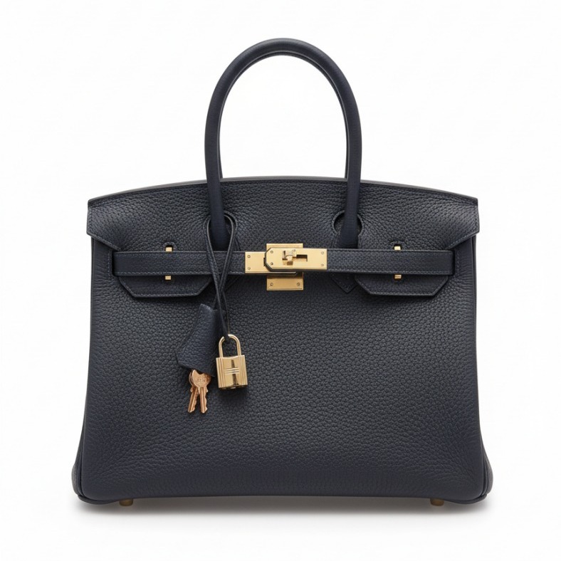 HERMES BRIKIN 25 LEATHER HANDBAG W/RODEO CHARM