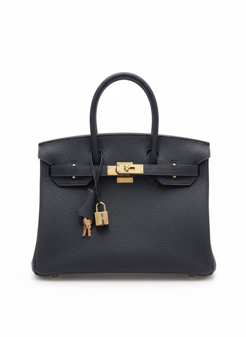 HERMES BRIKIN 25 LEATHER HANDBAG W/RODEO CHARM