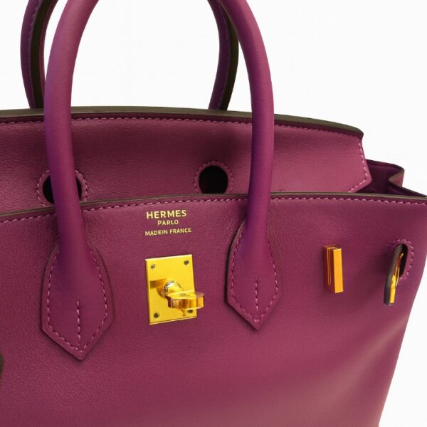 HERMES BRIKIN 30 LEATHER HANDBAG W/PADDOCK ROUGE CHARM SCARF