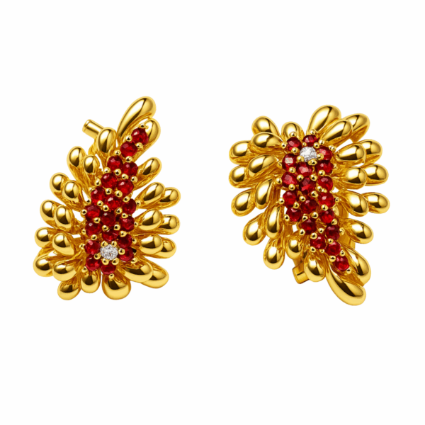 14K Yellow Gold Diamond & Ruby Earring 2 Tone