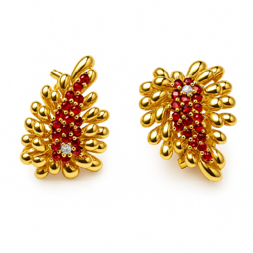 14K Yellow Gold Diamond & Ruby Earring 2 Tone