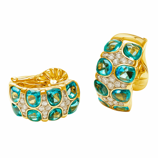 18K Yellow Gold Diamond & Blue Topaz Earring 2 Tone