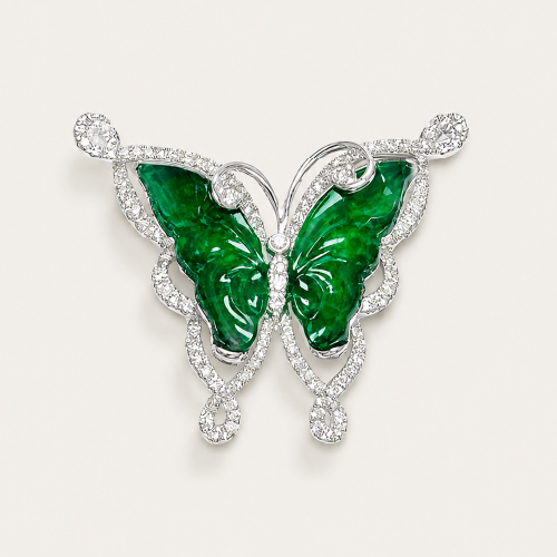 18K White Gold Diamond & Jade Pendant
