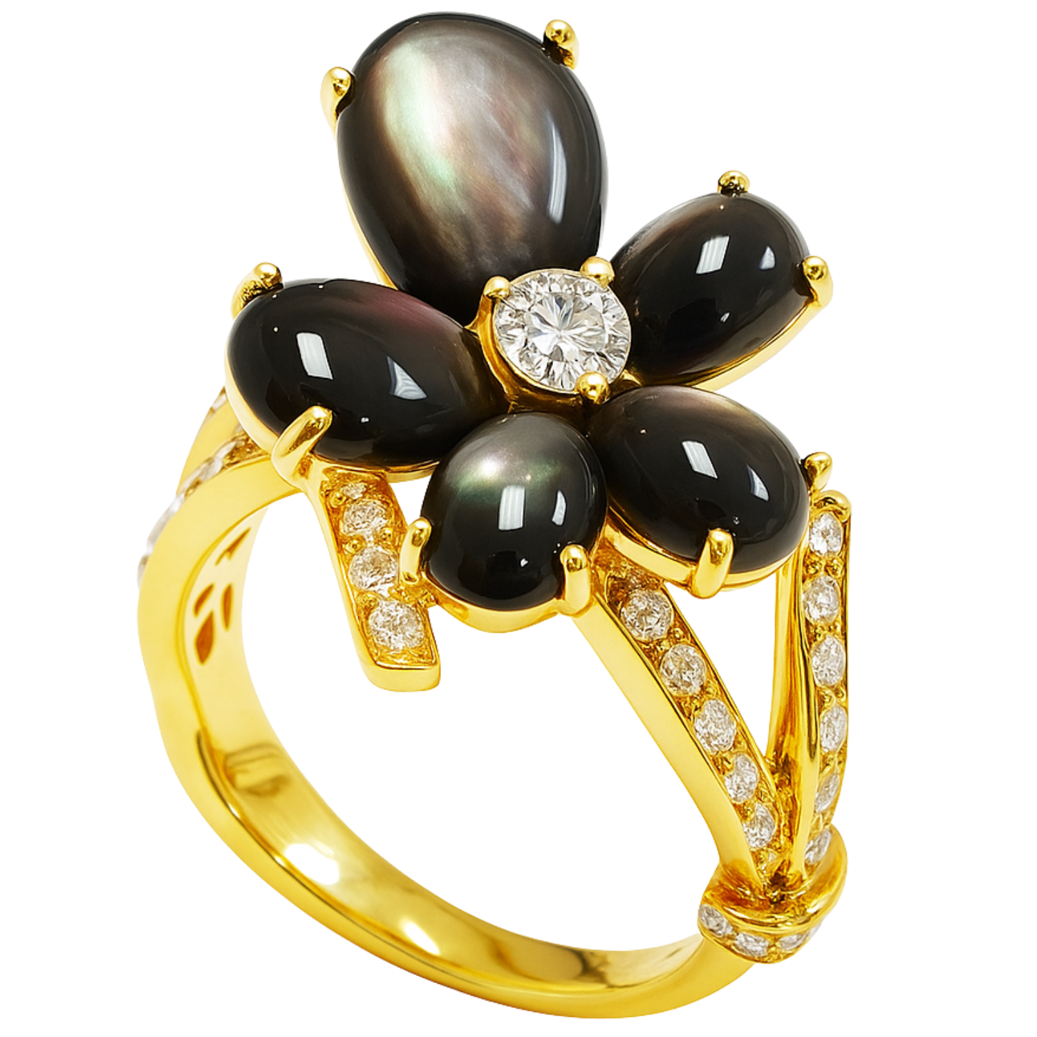 18K Yellow Gold Diamond & Mother of Pearl Ring 'Mauboussin'
