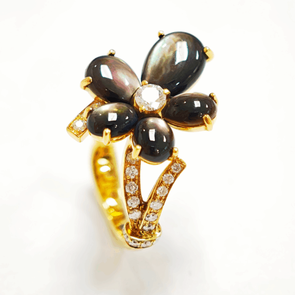 18K Yellow Gold Diamond & Mother of Pearl Ring 'Mauboussin'