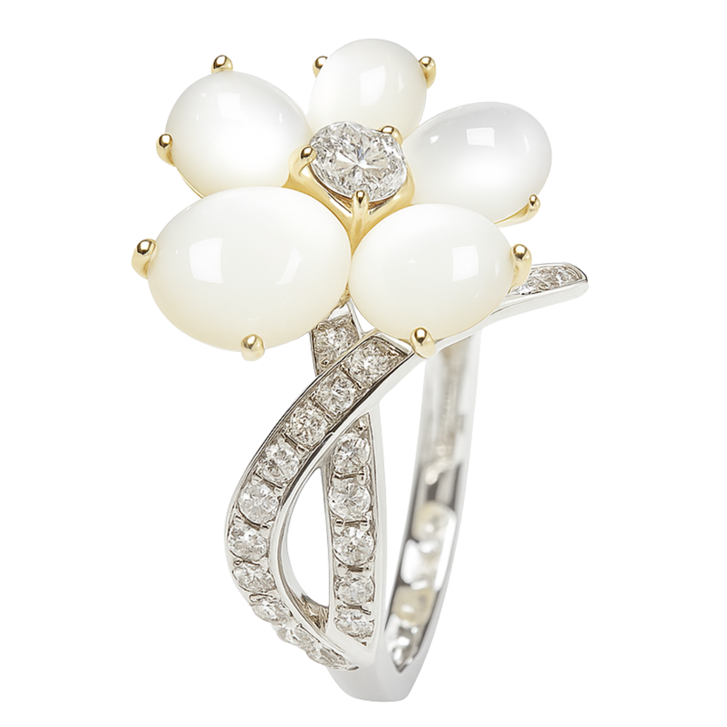 18K White Gold Diamond & Mother of Pearl Marked Mauboussin Ring