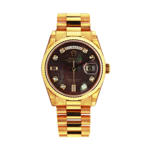 18K Yellow Gold Rolex Day-Date 36 Mop & Diamond 118238