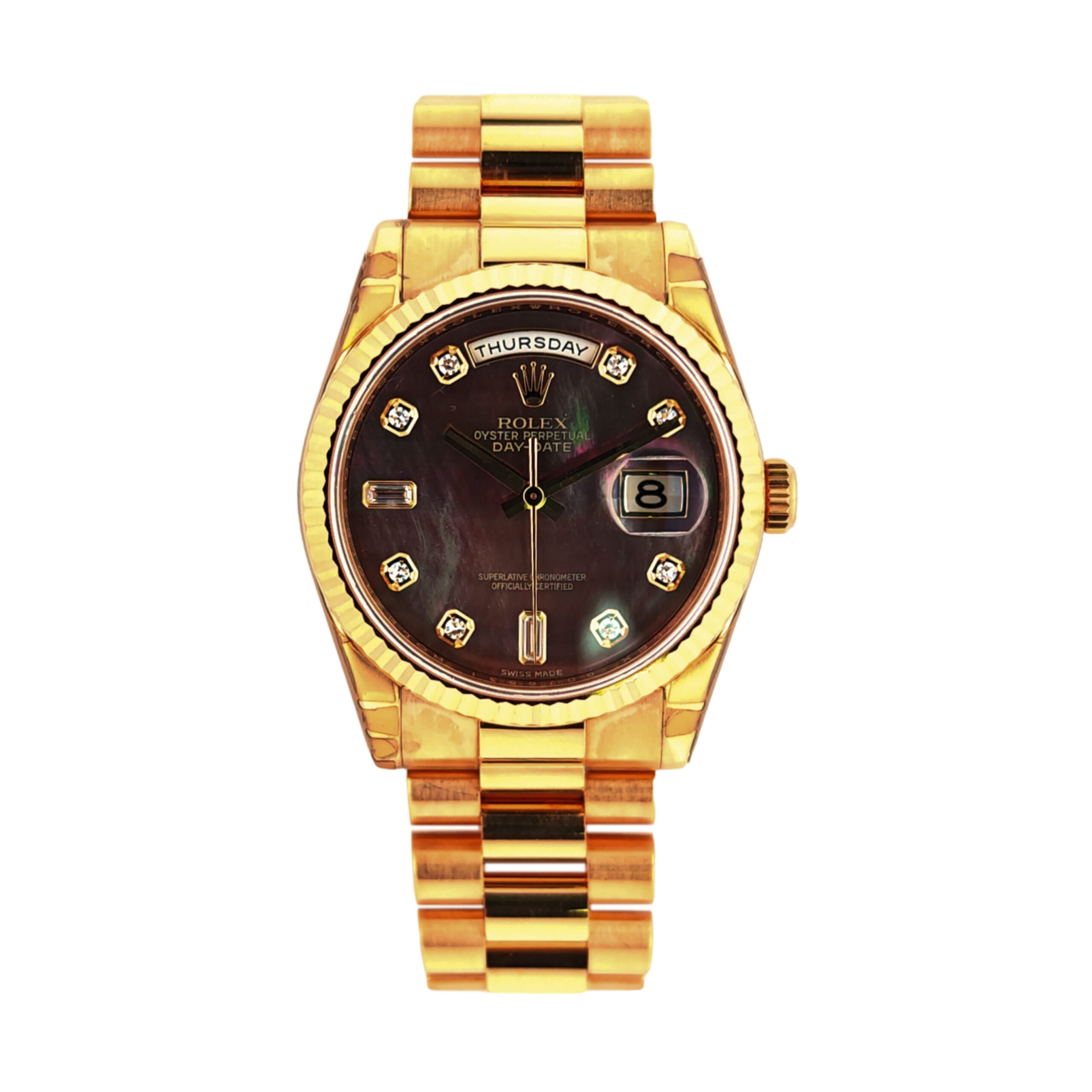 18K Yellow Gold Rolex Day-Date 36 Mop & Diamond 118238