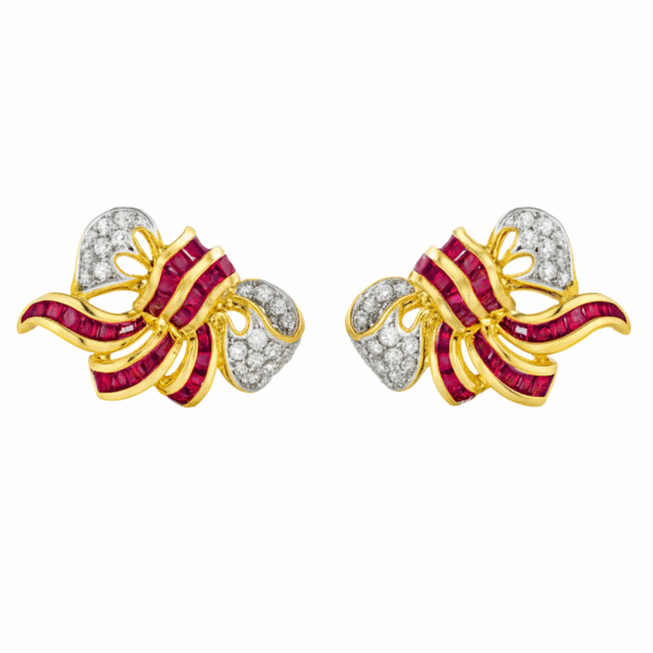 18K Yellow Gold Diamond & Ruby Earring 2 Tone