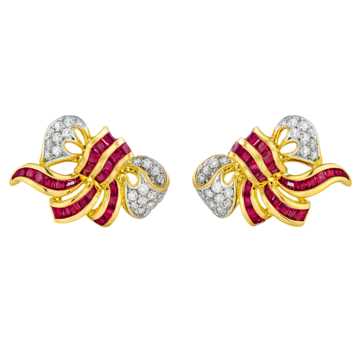 18K Yellow Gold Diamond & Ruby Earring 2 Tone