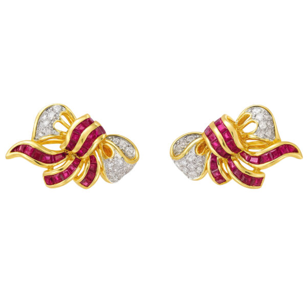 18K Yellow Gold Diamond & Ruby Earring 2 Tone