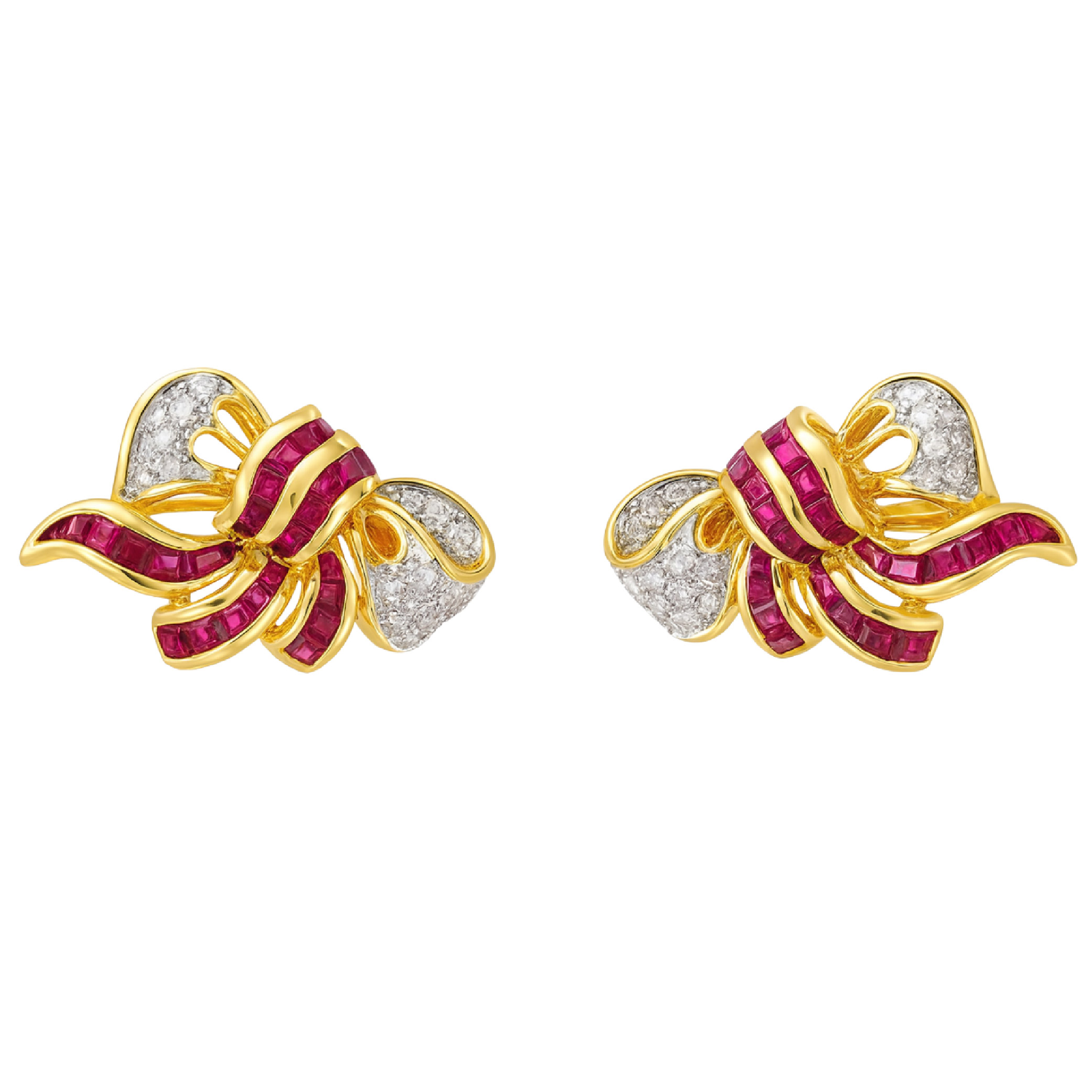 18K Yellow Gold Diamond & Ruby Earring 2 Tone