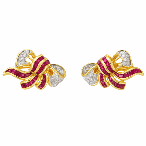 18K Yellow Gold Diamond & Ruby Earring 2 Tone
