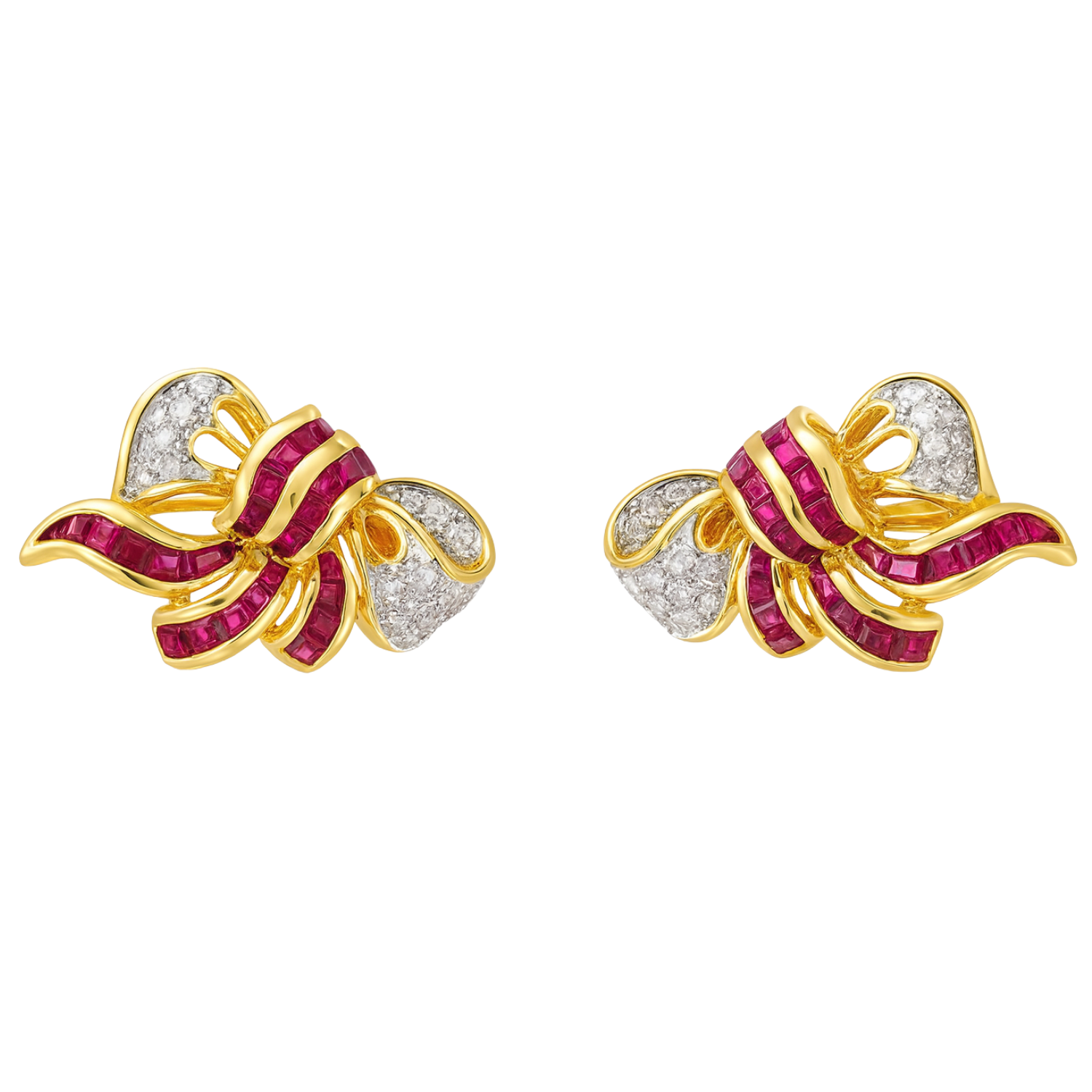 18K Yellow Gold Diamond & Ruby Earring 2 Tone
