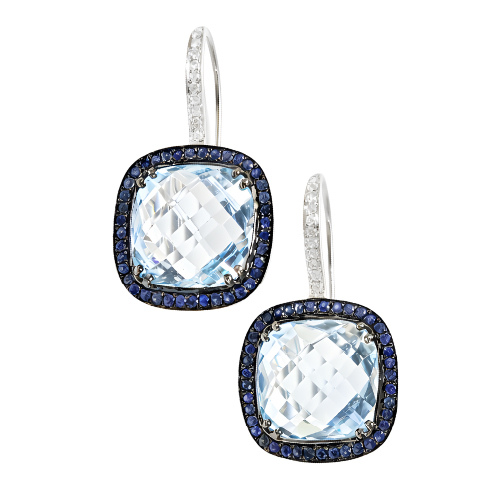 18K White Gold Diamond & Blue Sapphire/Aquamarine Earring Black Rhodium