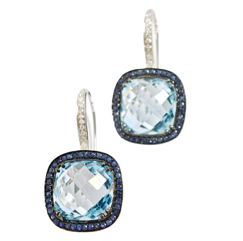 18K White Gold Diamond & Blue Sapphire/Aquamarine Earring Black Rhodium