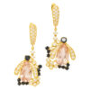 18K Yellow Gold Diamond & Pearl Semi Precious Stone Earring Black Rhodium