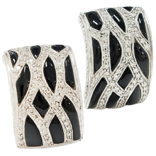 18K White Gold Diamond & Onyx Earring
