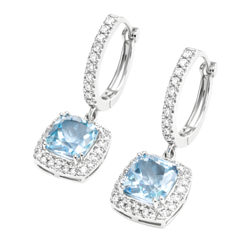 18K White Gold Diamond & Aquamarine Dangling Earring
