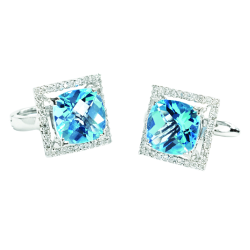 18K White Gold Diamond & Blue Topaz Earring