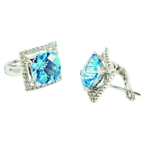 18K White Gold Diamond & Blue Topaz Earring