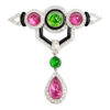 18K White Gold Diamond, Semi Precious Stone & Onyx Pendant/Brooch