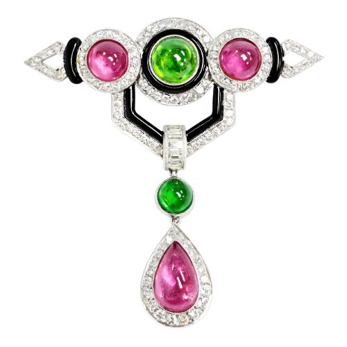 18K White Gold Diamond, Semi Precious Stone & Onyx Pendant/Brooch